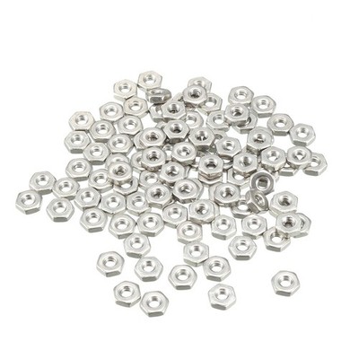 100pcs 2#-56 304 Stainless Steel Hexagon Hex Nut Silver Tone