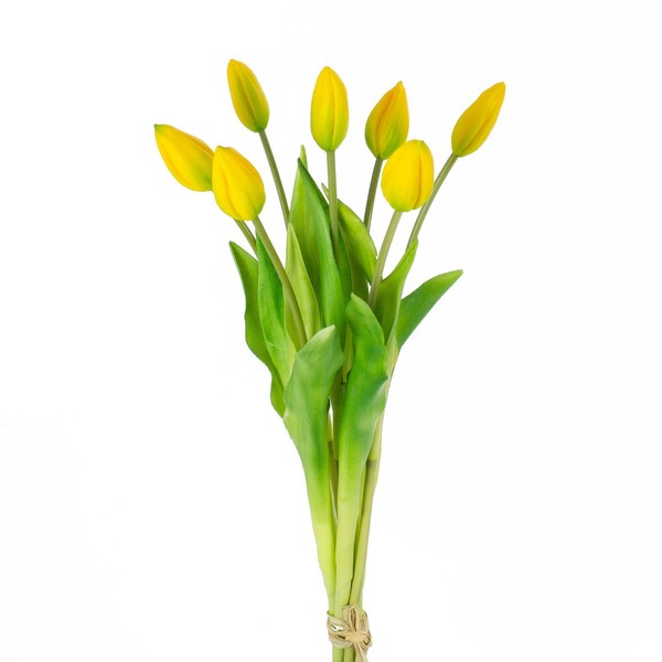 Artplants KüNstlicher Tulpenstrauß Lona, 7 BlüTen, Gelb - GrüN, 45Cm, Ø 20Cm-image