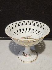 Large Antique Haviland Limoges Gold Trim MOSS ROSE Reticulated Compote Bowl