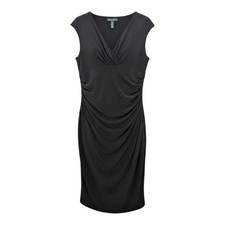 Lauren Ralph Lauren Dress Black Ruched V-Neck Sheath - 16