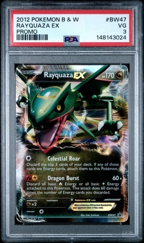 2012 POKEMON BLACK & WHITE PROMO #BW47 RAYQUAZA EX PSA 3