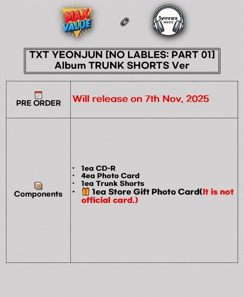 TXT YEONJUN [NO LABELS: PART 01] Album TRUNK SHORTS Ver/CD+Card+Trunk Shorts - Image 2 of 4