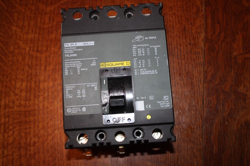 SQUARE D FA FA34080 80 AMP 3 POLE 480VAC 80A 3P CIRCUIT BREAKER GREEN LABEL