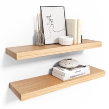 Floating Shelves, Wooden Wall Shelf for Rustic Decor, Hanging Display Shelvin...