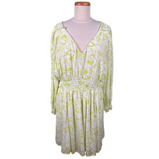 Torrid Skater Dress Women's Size 2X White Lime Floral Mini Wash Gauze Wide Waist