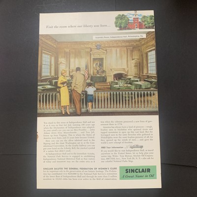 Vintage 1956 Sinclair Oil Independence Hall Ad Advertisement 