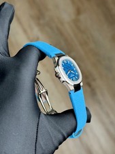 Patek Philippe Nautilus Blue Dial Diamond Bezel Blue Strap Full 2026 7010G-013 4