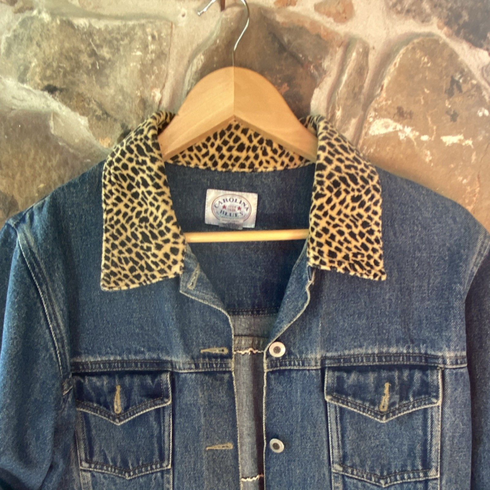 Carolina Blues Denim Jacket Patchwork Animal Prin… - image 2