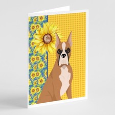 Caroline's Treasures Summer Sunflowers Fawn Boxer Greeting Cards Pack of 8
