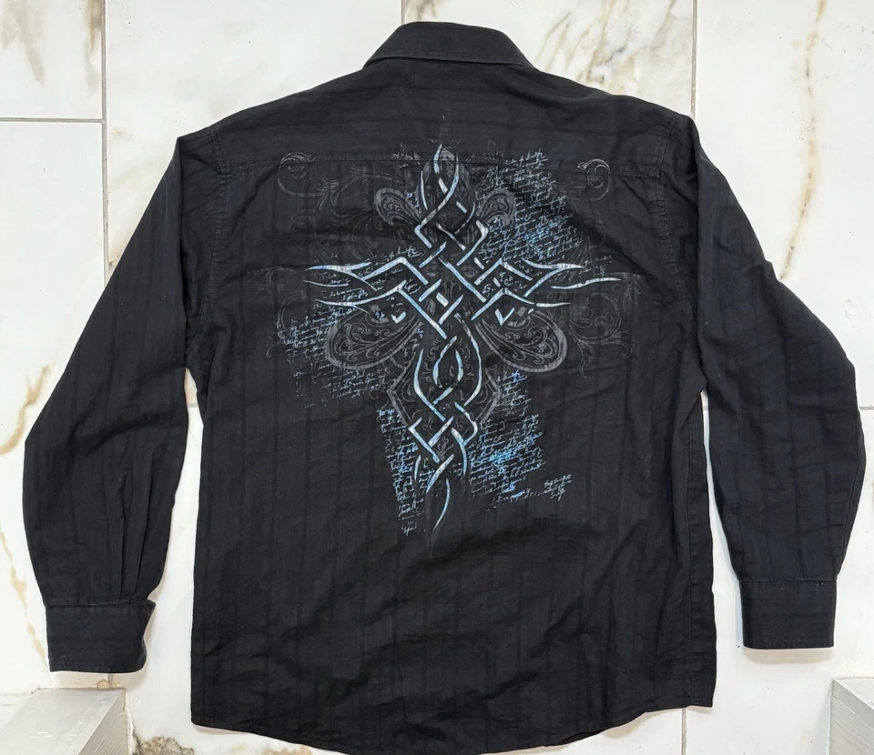 Eighty Eight Archive IfSixWasNine Black Button Up Goth Cross Poem Graphic-M - Image 3 of 4