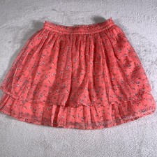 Y2K Abercrombie Fitch Skirt Womens XXS Coral Pink Floral Tiered Mini Chiffon