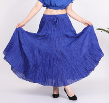 Women's 12 yard Cotton Long Maxi Casual Skirt With Drawstring Royal Blue Color