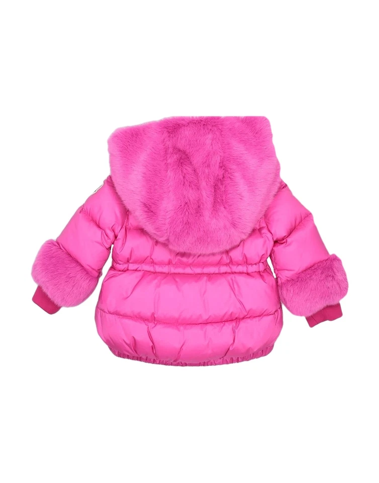 RRP€365 MONCLER Baby Down Quilted Jacket Size 12-18M Pink Faux Fur Trim Hooded - Image 2 of 4
