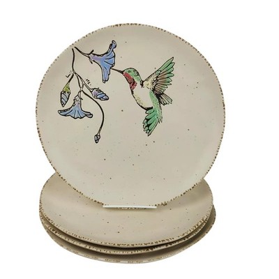 InHomestylez Embossed Ruby Hummingbird Purple Petunia Dinner Plates Set of 4 New