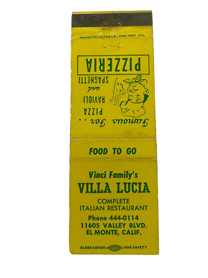 VINCI FAMILY'S VILLA LUCIA vintage matchbook matchcover EL MONTE, CALIFORNIA
