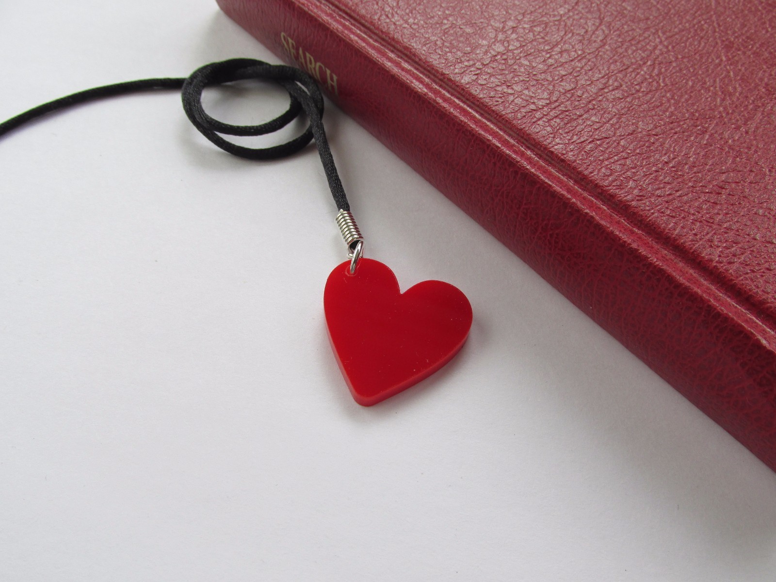 Handmade Small Red Love Heart - Black Cord Bookmark - I Love You Gift - Wife Mum