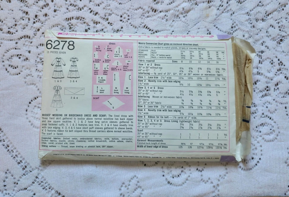 1970s Vintage Sewing Pattern Simplicity 6278 Women's Boho Wedding Dress Size 8 - Image 3 of 3