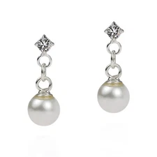 Simple Elegance Pearl Drop .925 Silver CZ Post Earrings