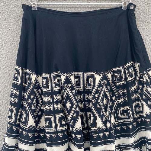 Chicos Skirt 2 US Large Black White Embroidered Tribal Cotton A Line Midi Beaded - Picture 2 of 11