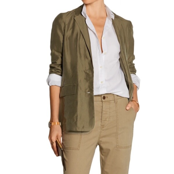 J. Crew Army Green Washed Silk Taffeta Blazer US2 ($298) As is | eBay
