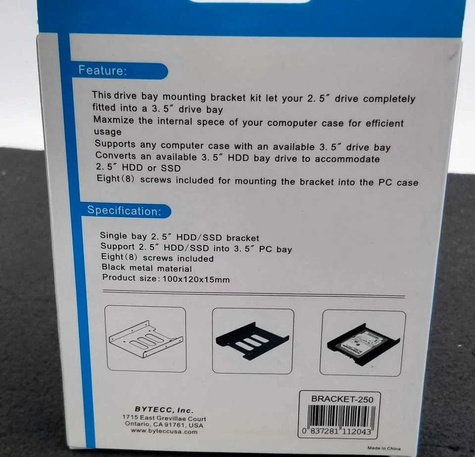 LOT OF 48 Bytecc BRACKET-225 Dual 2.5" HDD/SSD Metal Mounting Kit - Image 4 of 4