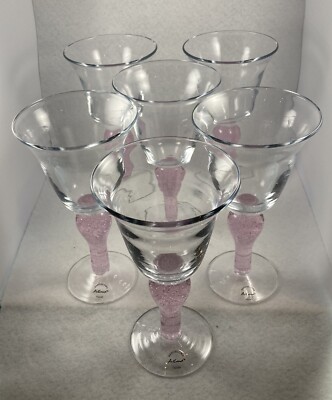 Artland Iris Pink Stem Water Goblets 8.4in Bubble Glass Set of 6