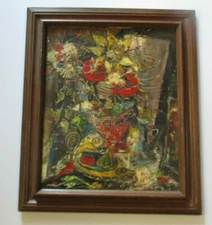 VINTAGE MODERNIST OIL PAINTING CHUNKY ABSTRACT STILL LIFE CUBIST CUBISM MYSTERY