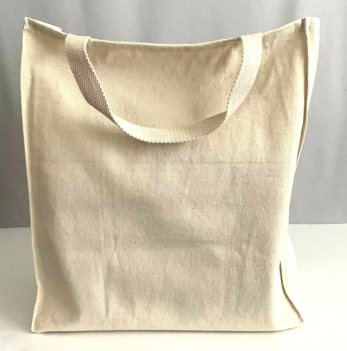 Khaki Beige Grocery Embroidery Reusable Tote Bag Cotton Twill