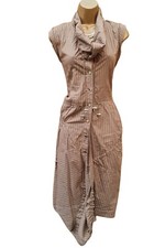 KAREN MILLEN 10 UK KHAKI PINSTRIPE SAFARI TOGGLE LIGHT COTTON LAGEN STYLE DRESS