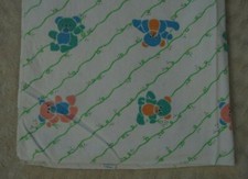 Vintage Riegel Teddy Bears Baby Blanket Flannel Receiving Green White Blue USA