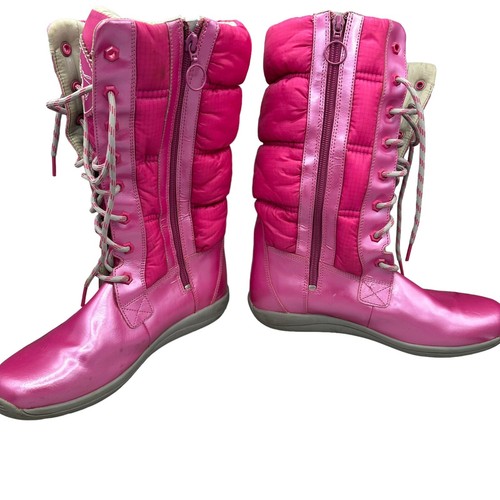 Timberland Girls Sz 6 Hot Pink Lace Up Side Zip Leather Winter Snow Boots - Picture 11 of 14