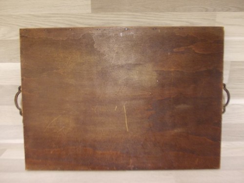 Tablett geschnitzt Eichen Holz Brett mit Glaseinsatz und Messing Griffe Art Déco - Bild 6 von 7