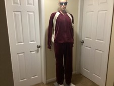 MEN'S PREMIUM VELOUR COLORBLOCK JOG SUIT- SIZE XL/ WINE