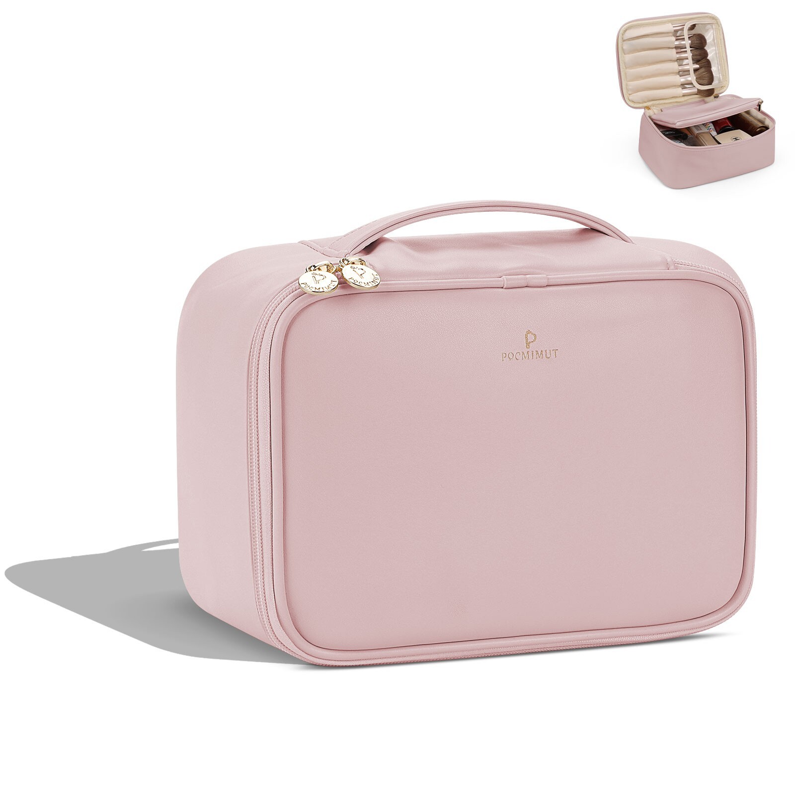 Makeup Bag,Travel Cosmetic Bag with Brush Compartment for Women-image