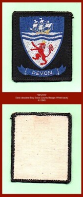 ''DEVON''  - c.1950's/60's Obsolete large Boy Scout County Badge (White back) ^