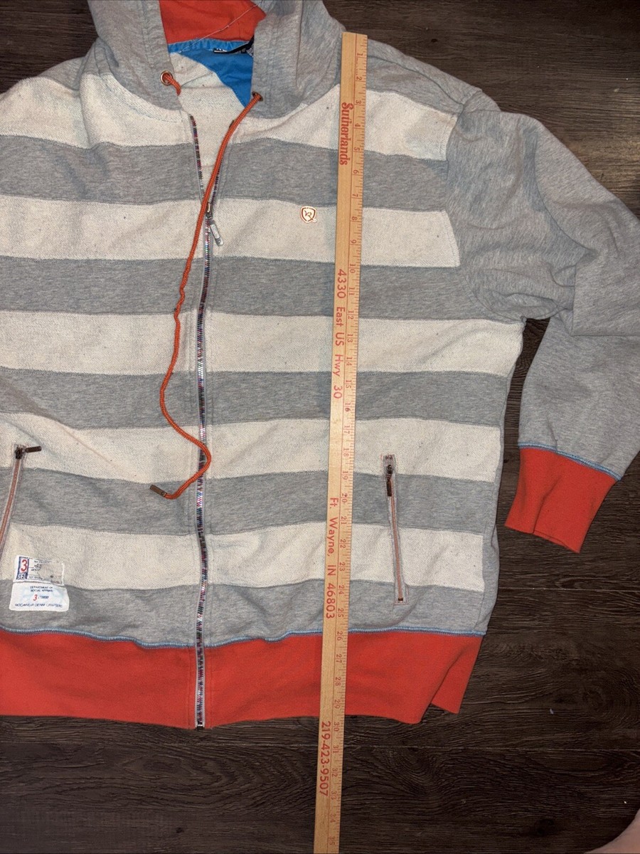 Vintage Y2k Rocawear Stripes Sweater 2XL Zip Hoodie Baggy Gray