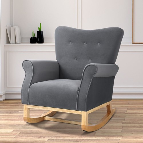 Modern Velvet Rocking Chair Nursery Accent Chair Upholstered Rocker Armchair - Picture 12 of 36