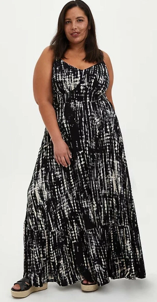 NWT Torrid Plus Size 0 Large BLACK TIE-DYE JERSEY MAXI DRESS