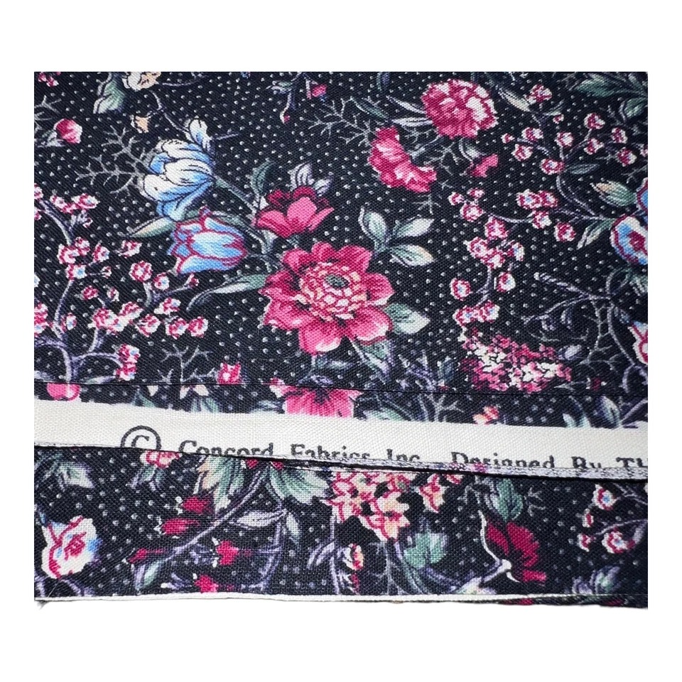 Joan Kessler Concord Fabrics Vintage Dark Blue Floral Print Cottagecore 3 Yd - Image 2 of 4