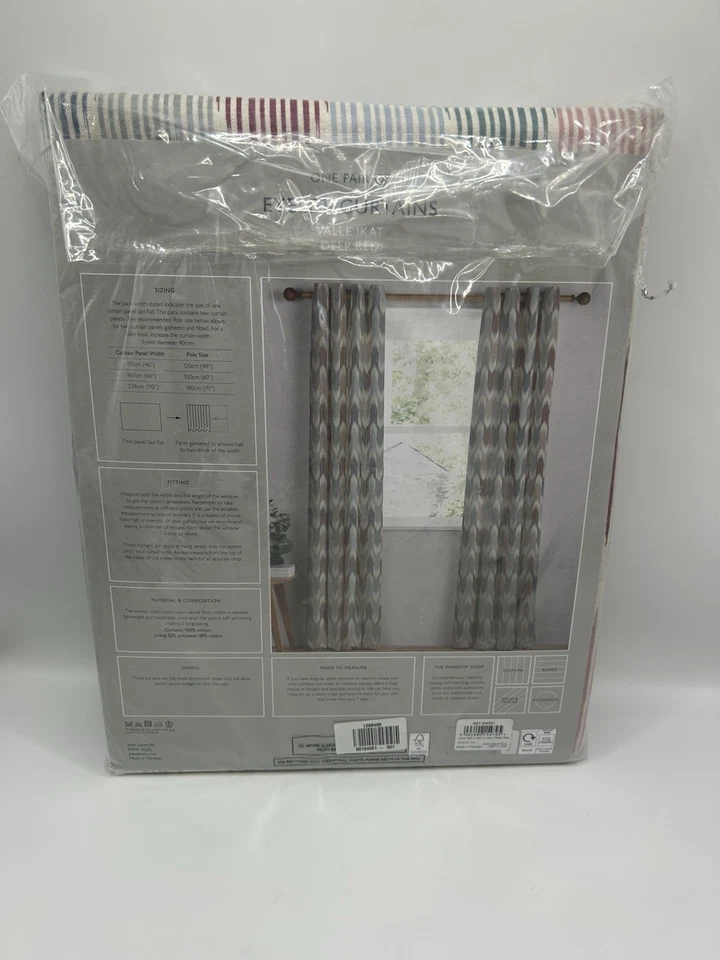 John Lewis Valle Ikat Print Lined Eyelet Curtains Deep Red W167cmxD137cm - Image 4 of 4