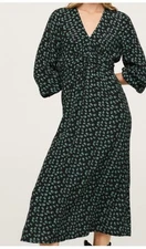 MNG MANGO FLOWY MIDI GREEN  FLORAL  DRESS LONG SLEEVES  SIZE- 4 COTTAGE CORE