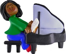 Piano Player Female African-American Personalized Christmas Tree Ornament