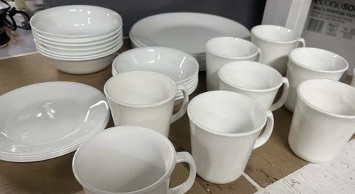 Set of 35 Corelle Winter Frost White dishes plates, bowls, Cups