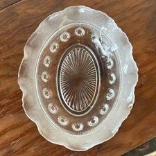 Vintage Clear Crystal Ribbon Hobnail Pattern Trinket Candy Serving Dish