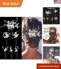 6 Pcs Bridal Flower Wedding Hair Pins Crystal Pearl Hair Clips Headpiece Wedd...