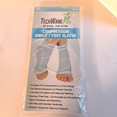 TechWare Pro Compression Ankle/Foot Socks Gray White Size S/ M