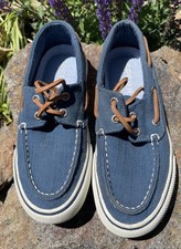 Sperry Top Sider Bahama Navy Blue Canvas Boat Shoes Youth Boys 4M