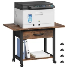 Large Printer Stand with Storage Drawer, 2-Tier Under Desk Table for Home Off...