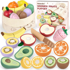 Wooden Play Food Sets for Kids Kitchen Cutting Fruit Toys Pretend Play Kitchen A