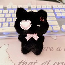 Cute Plush Cat Keychain - Kawaii Kitten Pendant with Heart Patch  Bow for Bag